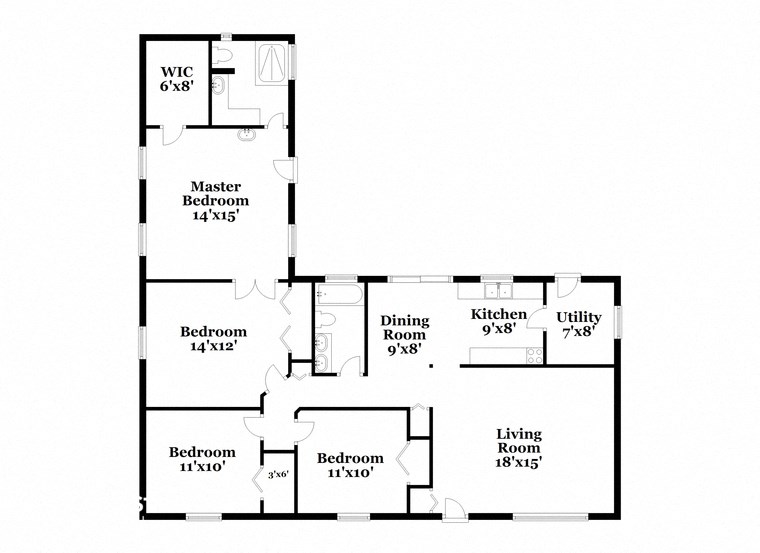 a floor plan of a house with two bedrooms and a living room and a kitchen