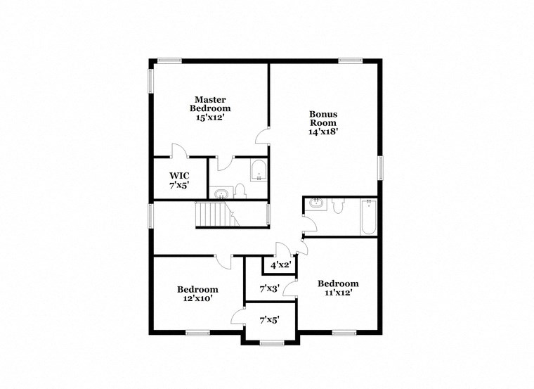 a floor plan of a house with two bedrooms and two baths