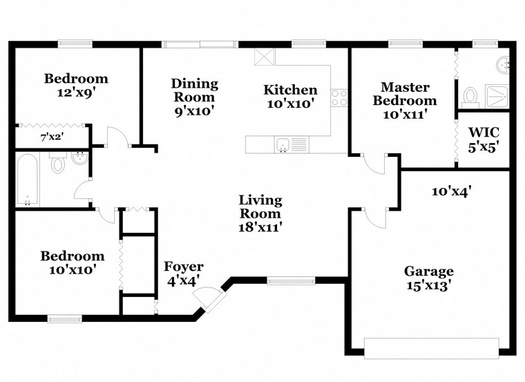 a floor plan of a house with bedrooms and a living room