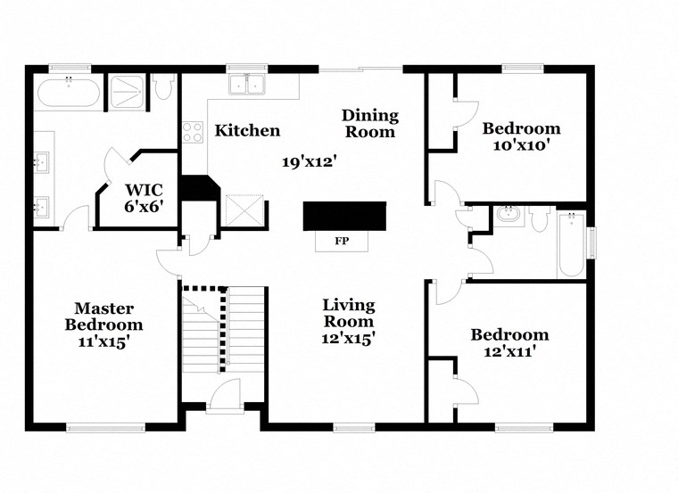 a floor plan of a house with a kitchen and a living room