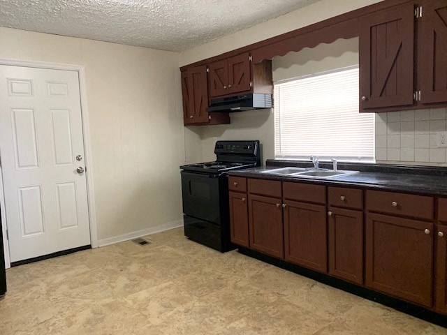 a kitchen with a stove and a sink