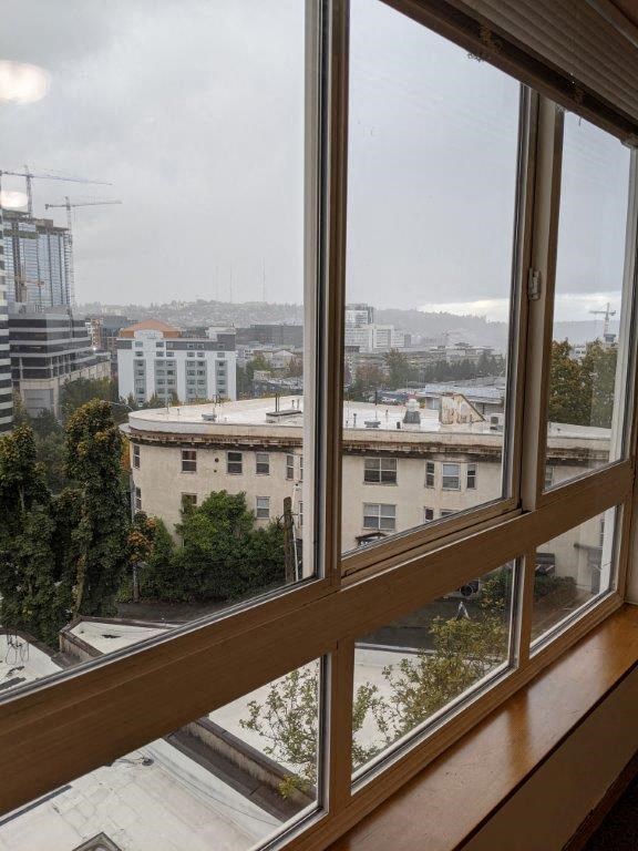 a view of the city from a window