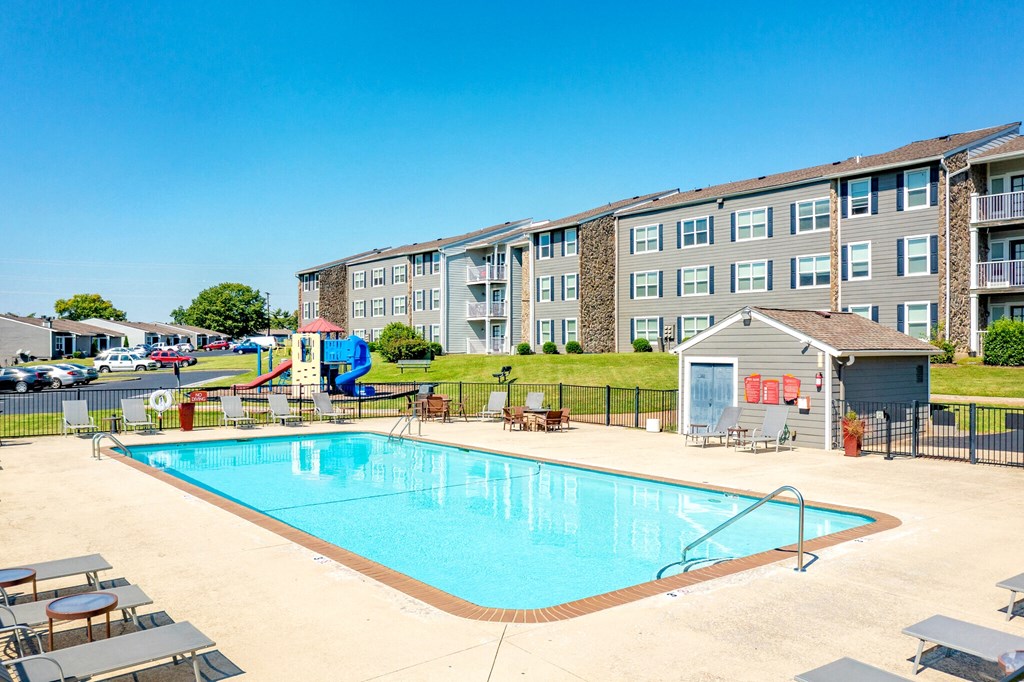 our apartments offer a swimming pool with our building in the background
