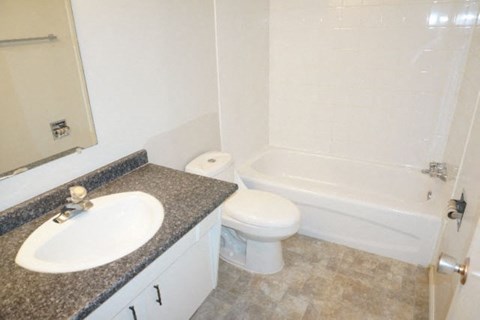 a bathroom with a sink toilet and a bath tub