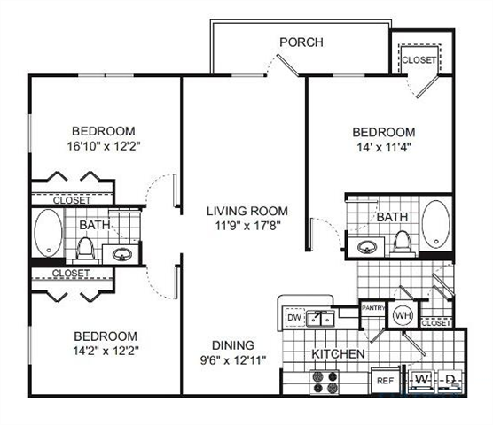 Seminole Floor Plan Seminole 3 bed 2 bath 1261 square feet floor plan