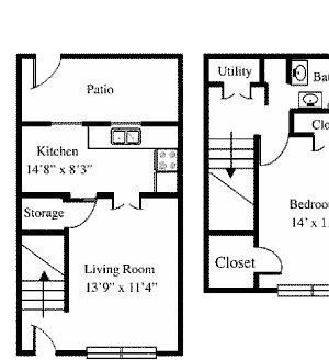 1 Bedroom 1BR 1BA Townhome