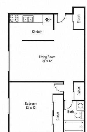 1 bed 1 bath floor plan B 1 bed 1 bath floor plan B at Highview Manor Apartments, New York