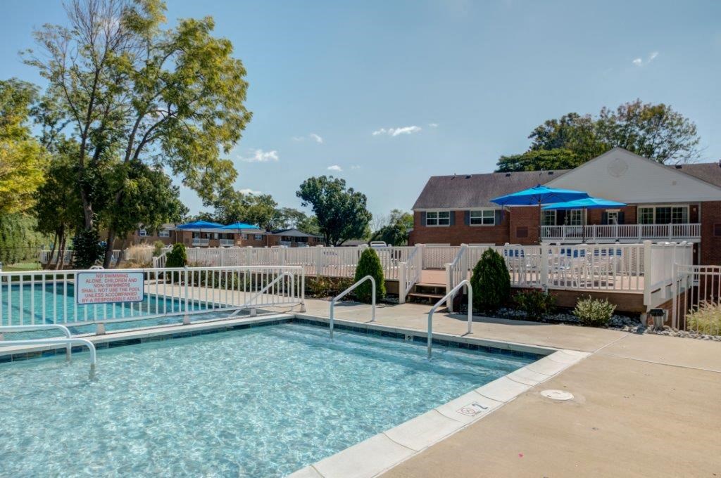 our resort style swimming pool is in front of our building