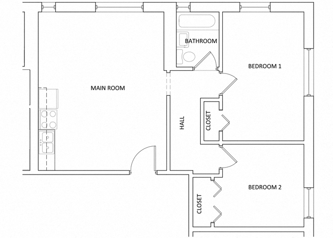 The Parkway Apartments B1 Two Bedroom One Bath