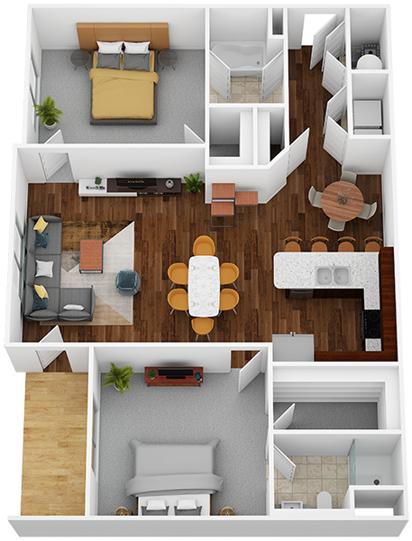 a rendering of our 1 bedroom apartment at princeton court apartments in dallas