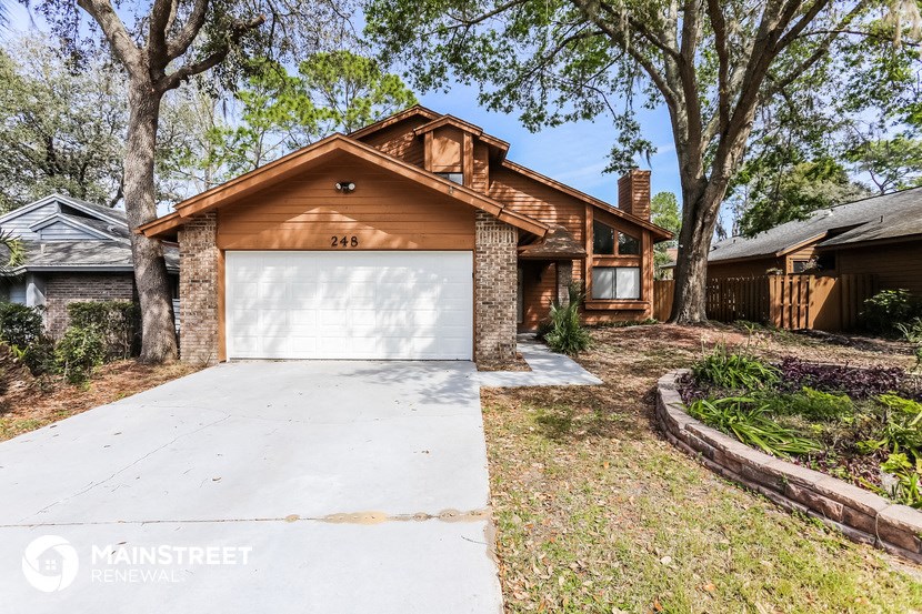 a house with a white garage door in front of it