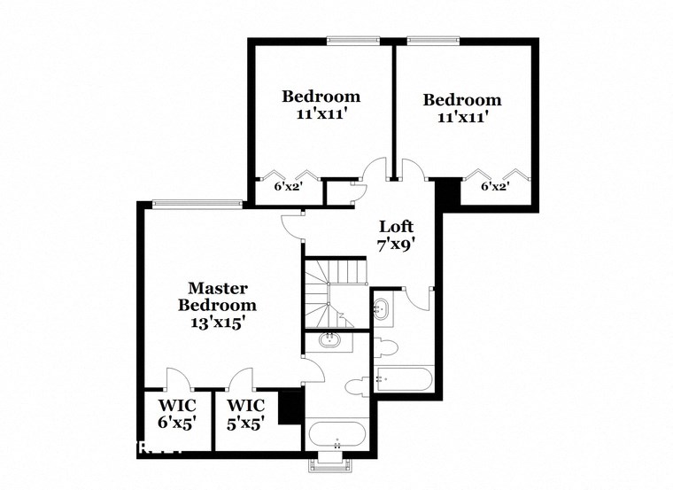 a floor plan of a house with an open floor plan with bedrooms and a bathroom