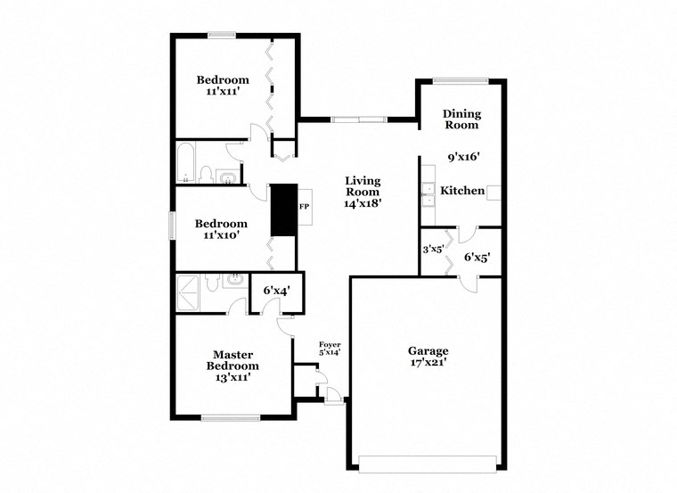 a floor plan of a house with two bedrooms and two bathrooms