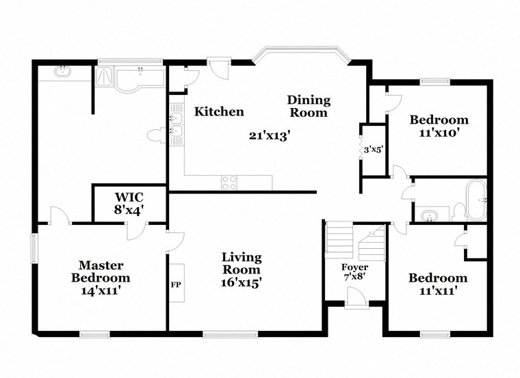 a floor plan of a house with a kitchen and a living room