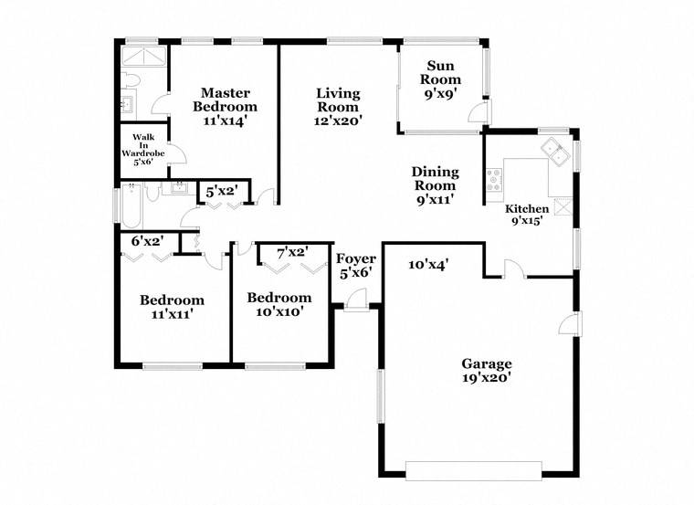 a floor plan of a house with a combination of bedrooms and a living room