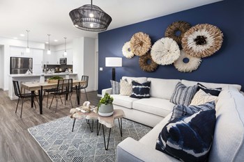 furnished living room with blue accent wall furnished living room with blue accent wall - Photo Gallery 4