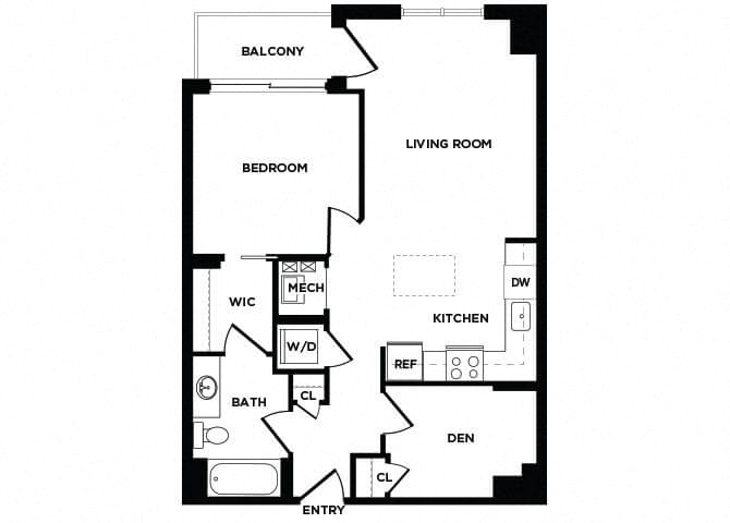 one bedroom apartment floor plan at The Bradley