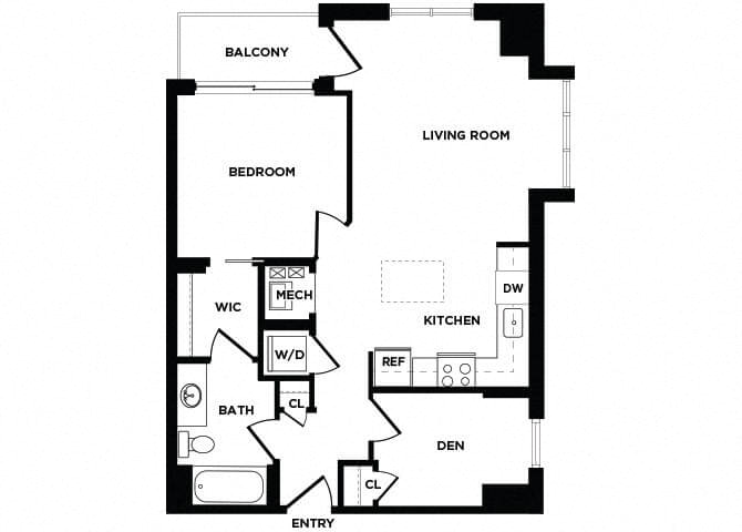 one bedroom apartment floor plan at The Bradley