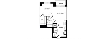 one bedroom floor plan at The Bradley