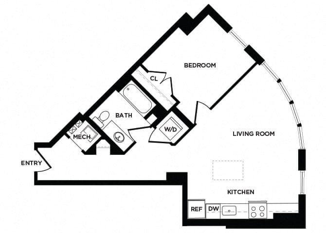 one bedroom apartment floor plan at The Bradley