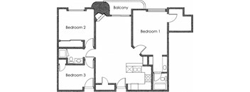 3BR 2BA - FLOOR PLAN A - 1400 MIDVALE