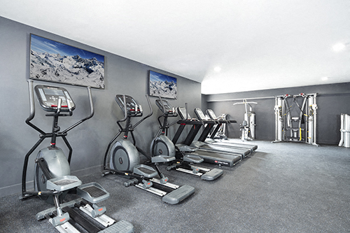 a gym with a lot of exercise equipment in it