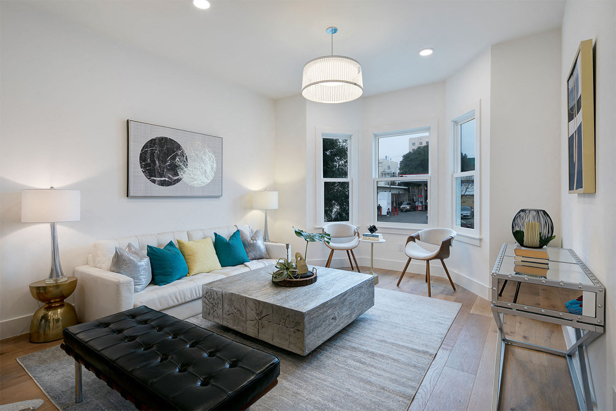 a living room with a couch and a coffee table