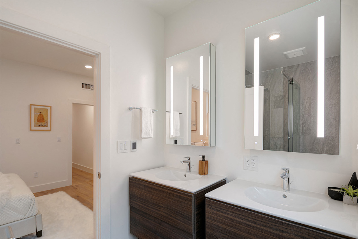 Master Bath with Custom Floating Double Vanity Sinks