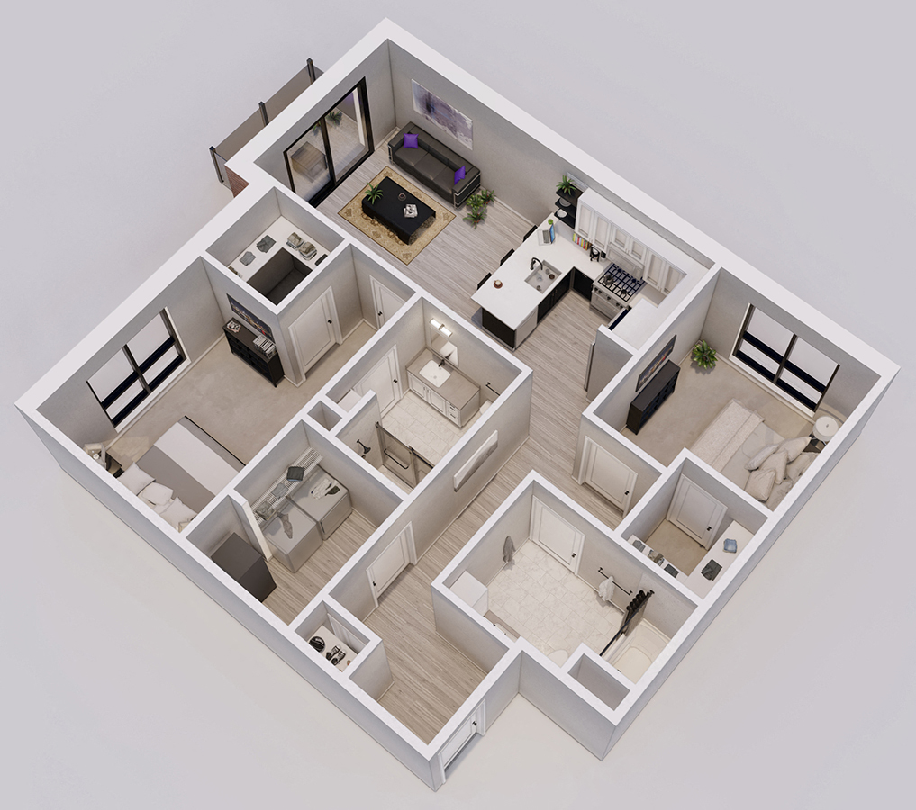 Grande Style C - 2 bed, 2 bath apartment 3D floor plan