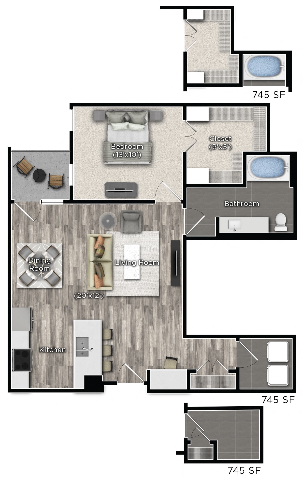 1 bedroom 1 bathroom Floor plan b at Tens on West, Atlanta, Georgia