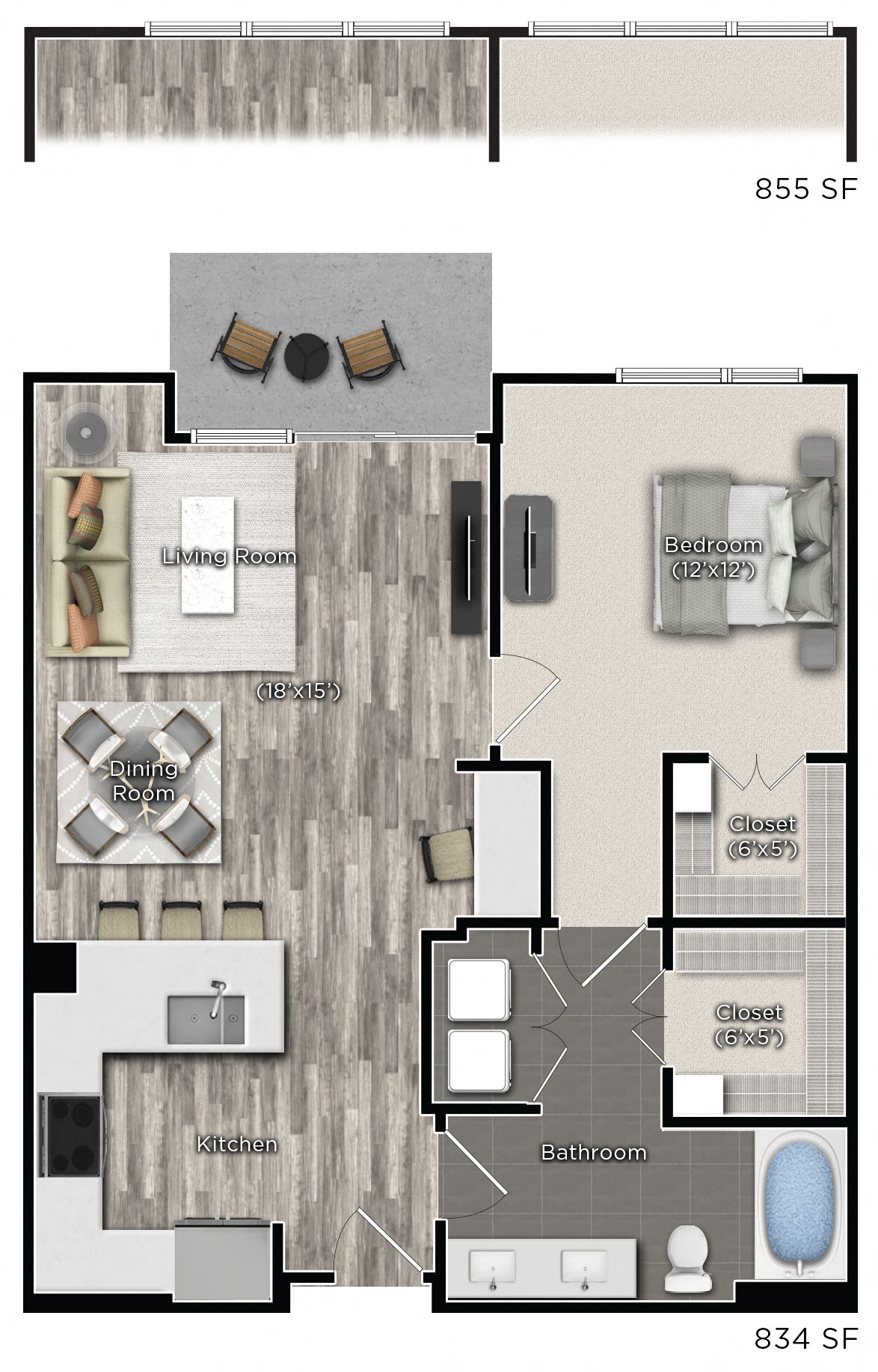 1 bedroom 1 bathroom Floor plan C at Tens on West, Atlanta