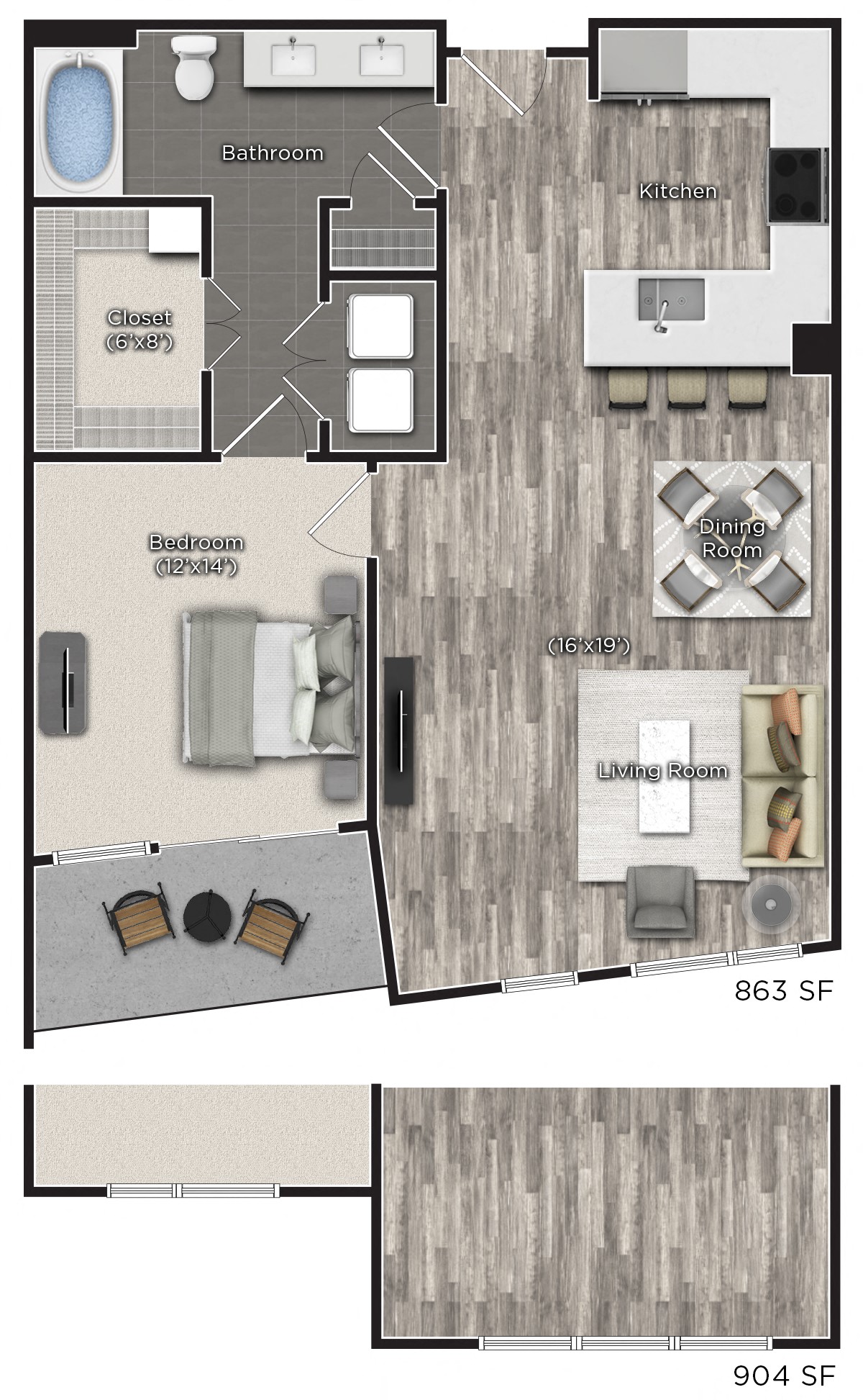 1 bedroom 1 bathroom Floor plan D at Tens on West, Georgia