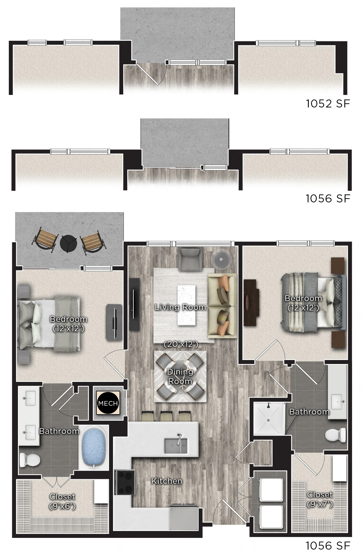 2 bedroom 2 bathroom Floor plan B at Tens on West, Georgia