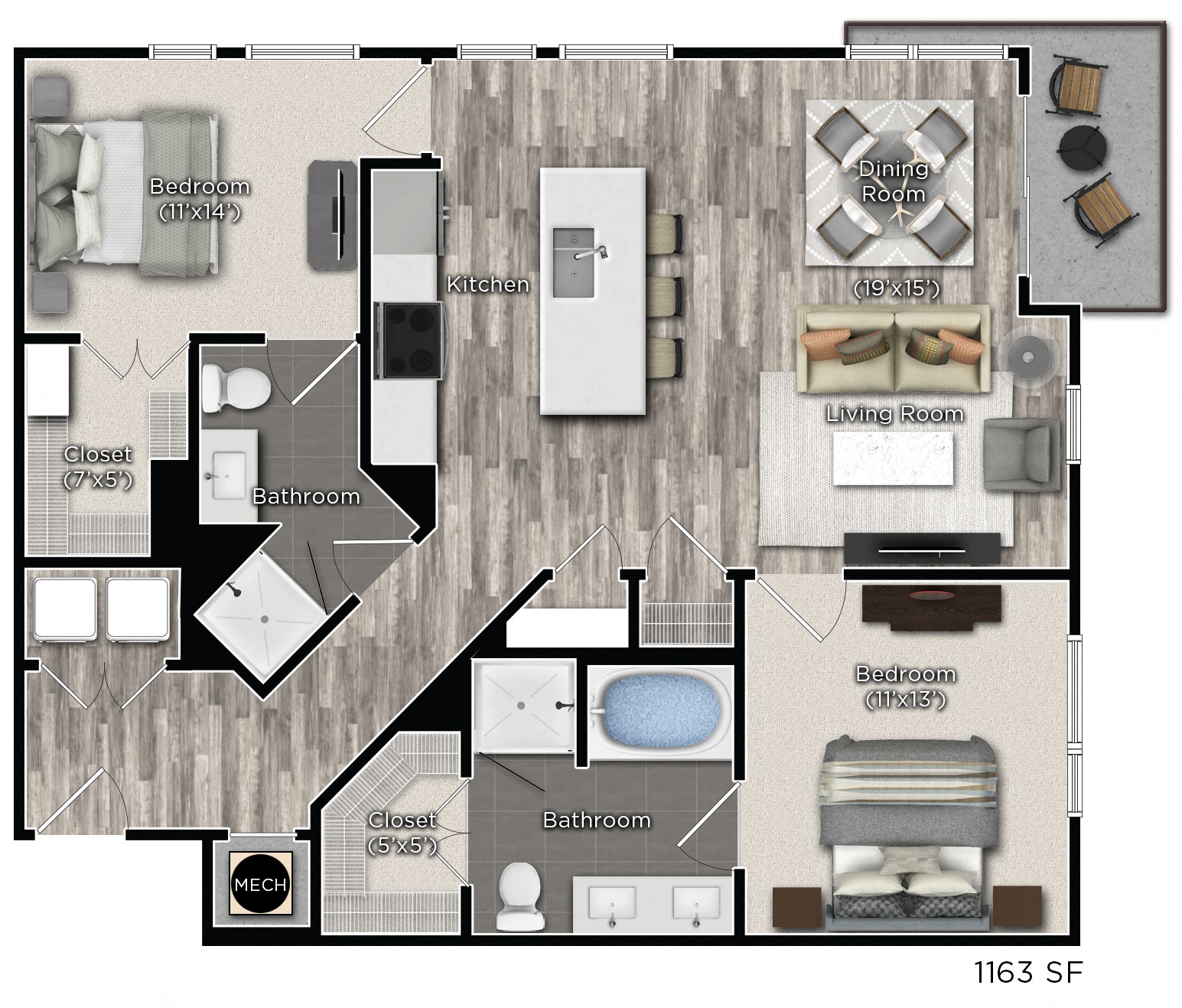 2 bedroom 2 bathroom Floor plan J at Tens on West, Atlanta, 30309