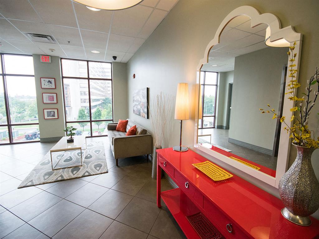 private resident lobby at Studio One Apartments, Detroit, Michigan