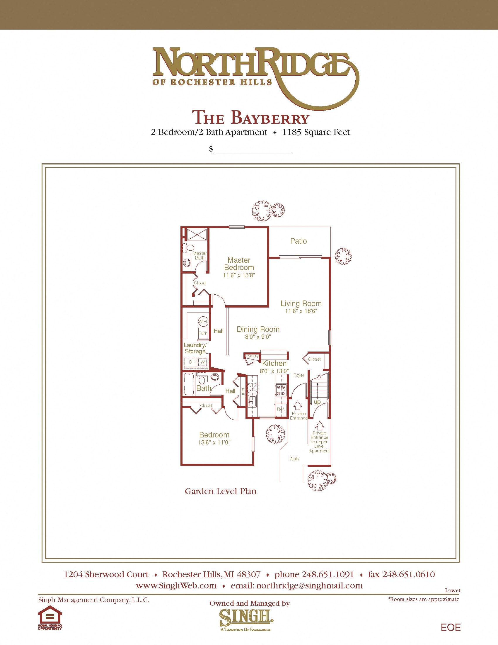 Bayberry  Floor Plan at Northridge, Michigan, 48307