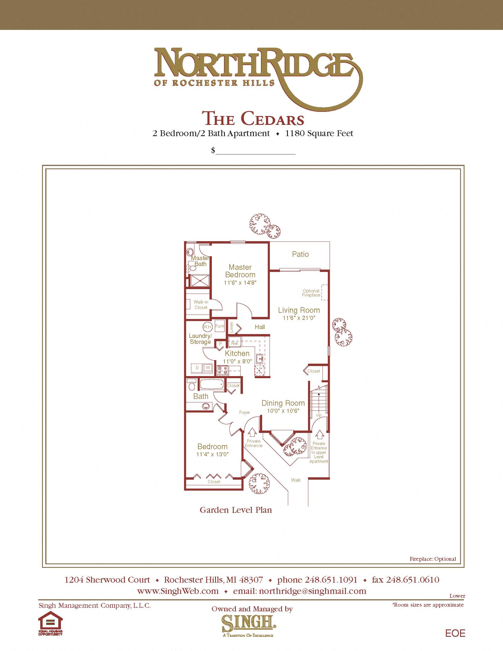 Cedars  Floor Plan at Northridge, Rochester Hills, MI
