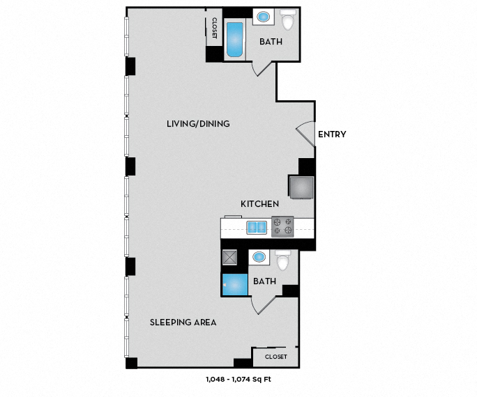 Lofts at Security Building - Los Angeles, CA - Continental floor plan 1048 Sq Ft