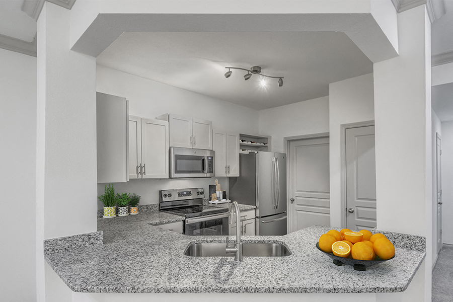 Promenade Park apartments - Ballantyne Apartments in Charlotte, NC - Kitchens with premium granite countertops and stainless steel appliances