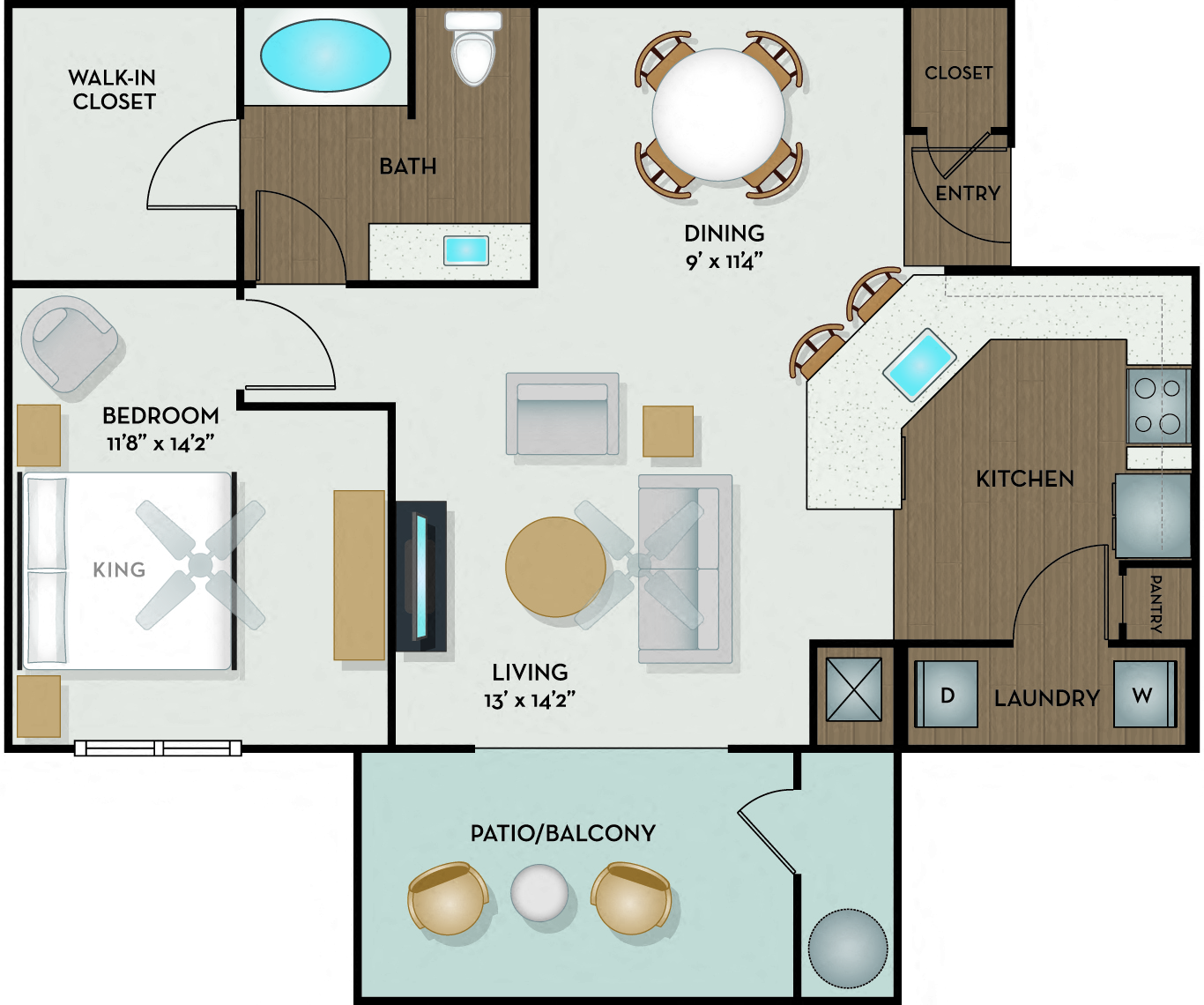 Settler's Ridge Apartments - Austin, TX - Bastrop Floor Plan 840 Sq Ft