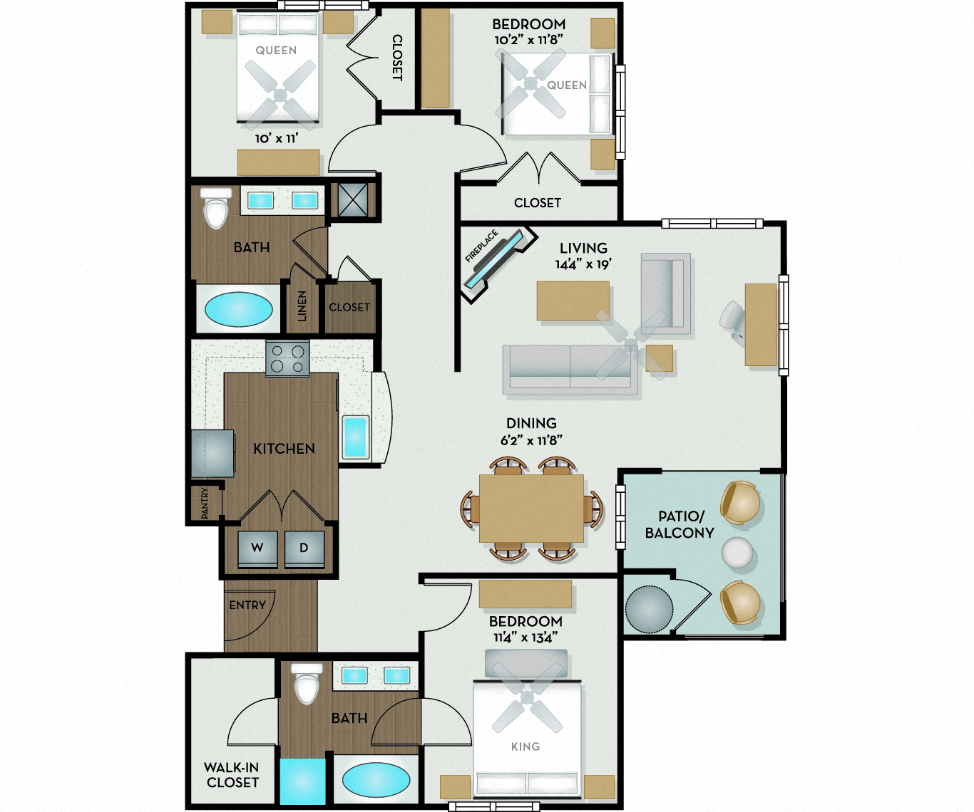 Settler's Ridge Apartments - Austin, TX - Williamson Floor Plan 1395 Sq Ft