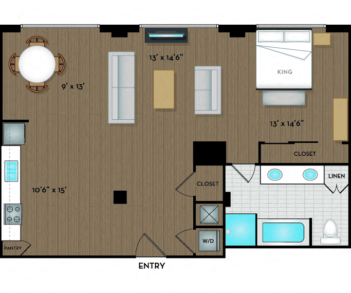 Brockman Lofts - 01L2 floor plan 972 SF - Los Angeles, CA