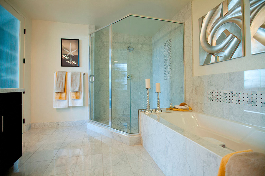 Brockman Lofts Luxurious spa inspired marble bathrooms Los Angeles CA - DTLA