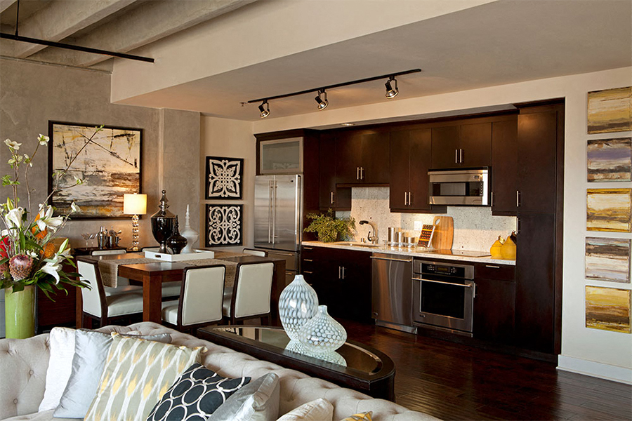 Brockman Upscale Kitchen features with custom back splashes Los Angeles CA - LA Live