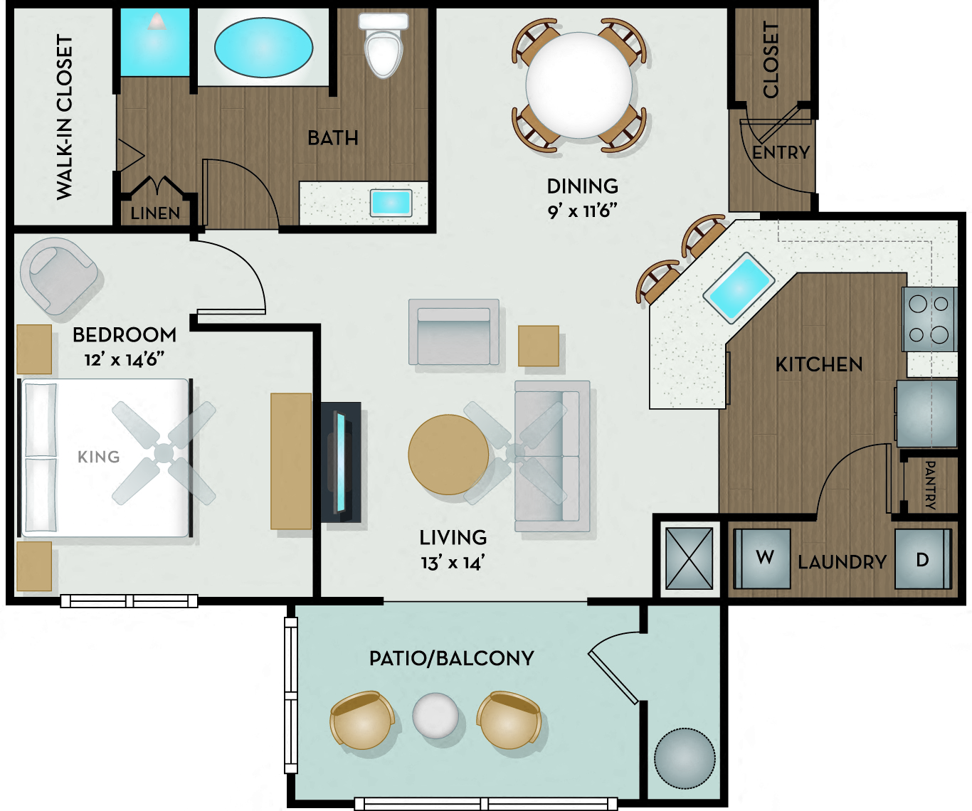 The Ranch Apartments - Austin, TX - El Paso floor plan 840 Sq Ft