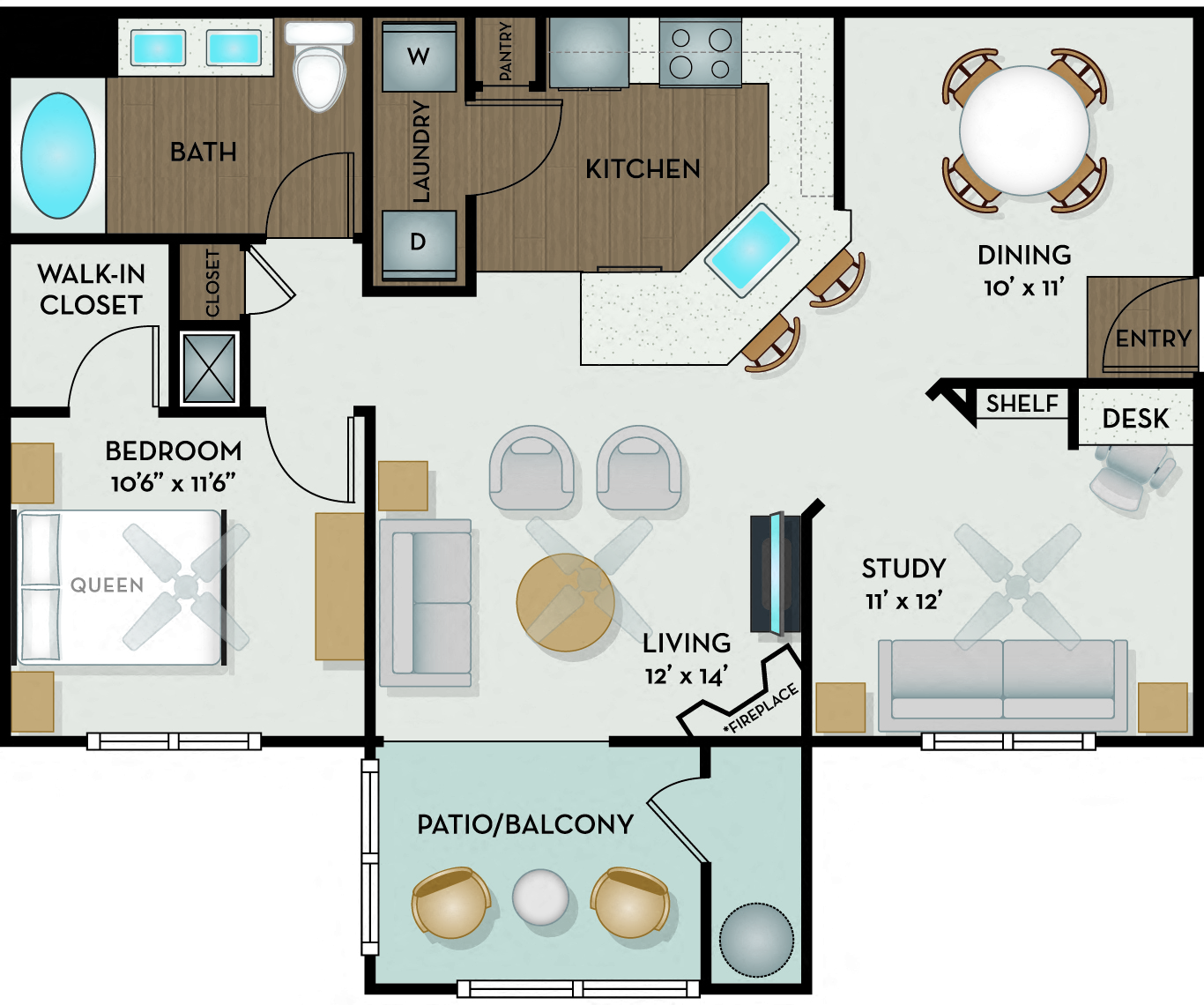 The Ranch Apartments - Austin, TX - Amarillo floor plan 926 Sq Ft