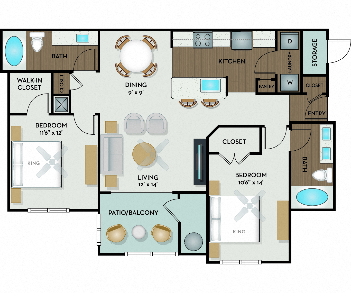 The Ranch Apartments - Austin, TX - Laredo floor plan 1043 Sq Ft