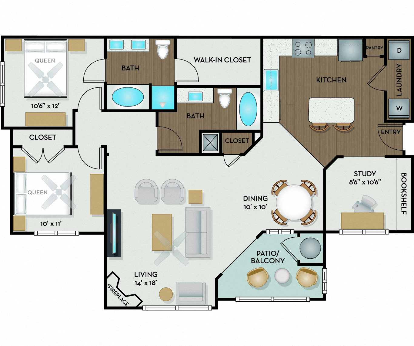 The Ranch Apartments - Austin, TX - Odessa floor plan 1296 Sq Ft