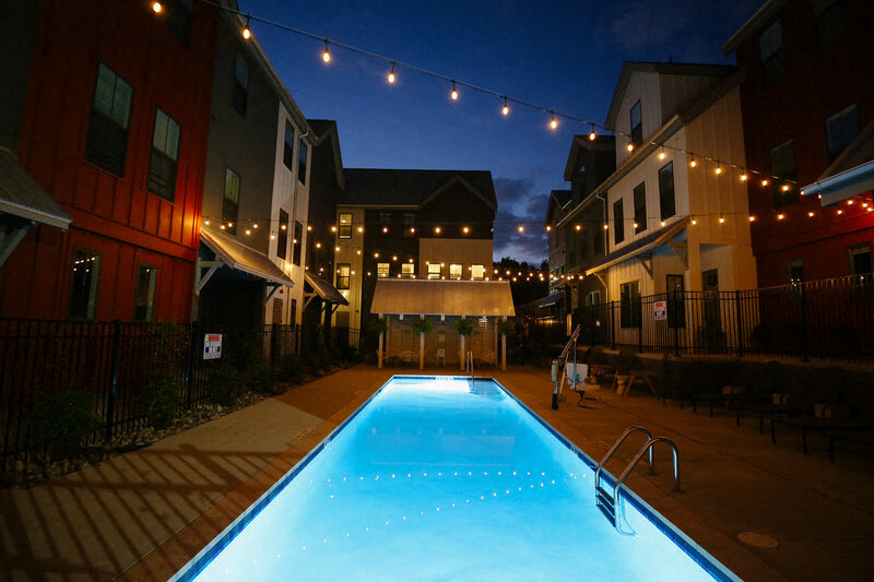 the pool is lit up at night