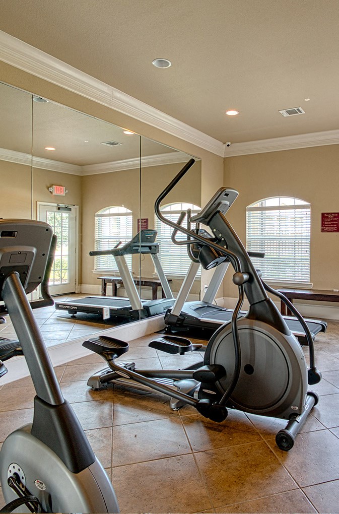 a gym with treadmills and other exercise equipment in a home gym